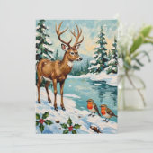 Vintage Deer and Robins Christmas Scene シーズンカード (スタンド正面)
