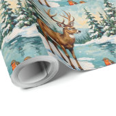 Vintage Deer and Robins Christmas Scene ラッピングペーパー (ロールコーナー)