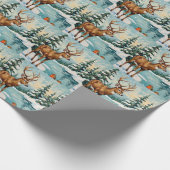 Vintage Deer and Robins Christmas Scene ラッピングペーパー (角)