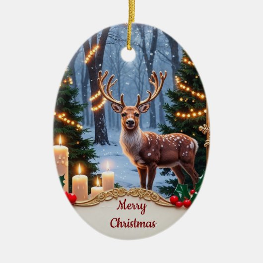 Vintage Deer Holiday Ornament セラミックオーナメント (正面)