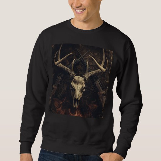 Vintage Deer Skull Camo Hunting スウェットシャツ (正面)