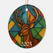 Vintage Deer Stained Glass Design セラミックオーナメント (左)