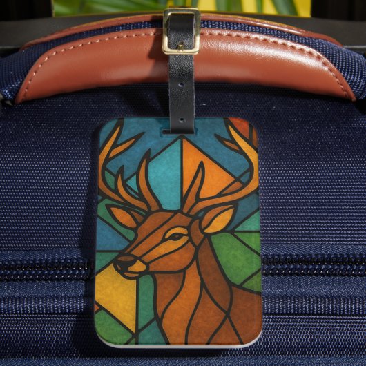 Vintage Deer Tiffany Style Stained Glass Art ラゲッジタグ (正面インサイチュ2)