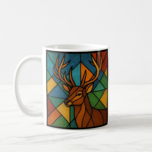 Vintage Deer Tiffany Style Stained Glass Design コーヒーマグカップ (左)