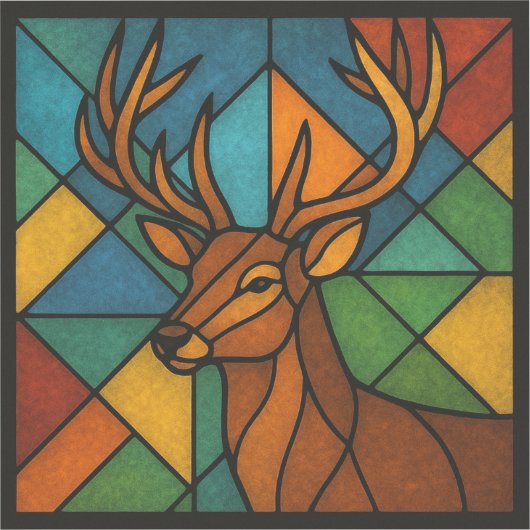 Vintage Deer Tiffany Style Stained Glass Design シール (正面)