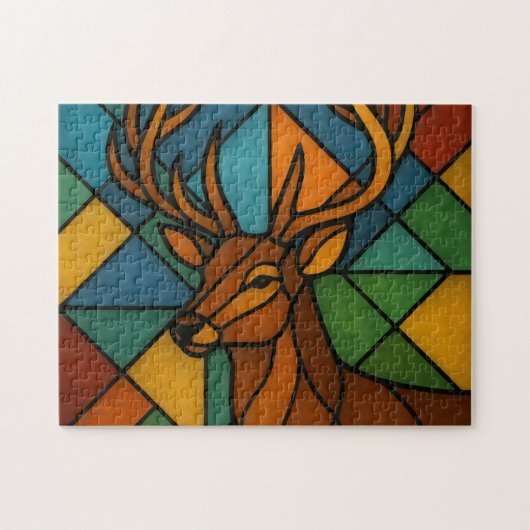 Vintage Deer Tiffany Style Stained Glass Design ジグソーパズル (横)