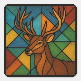 Vintage Deer Tiffany Style Stained Glass Design スクエアシール