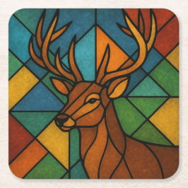 Vintage Deer Tiffany Style Stained Glass Design スクエアペーパーコースター