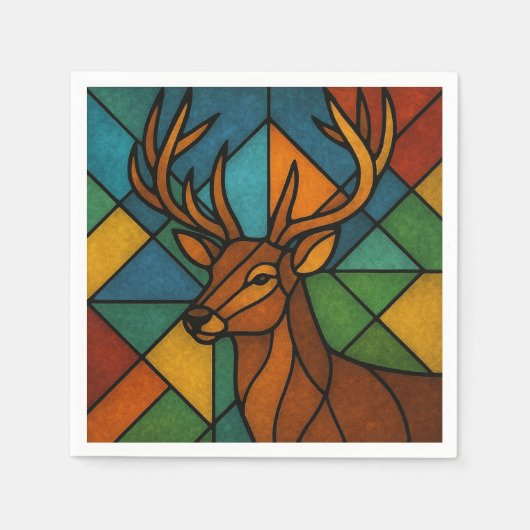 Vintage Deer Tiffany Style Stained Glass Design スタンダードカクテルナプキン (正面)