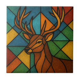 Vintage Deer Tiffany Style Stained Glass Design タイル