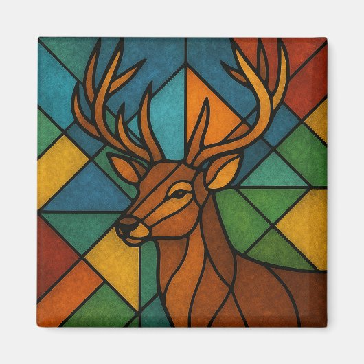 Vintage Deer Tiffany Style Stained Glass Design マグネット (正面)