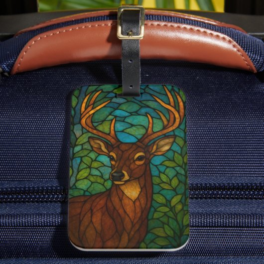 Vintage Deer Tiffany Style Stained Glass Design ラゲッジタグ (正面インサイチュ2)
