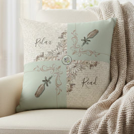 Vintage Delicate Green Elegant Manuscript クッション