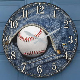 Vintage Denim Baseball Fans and Players ラージ壁時計