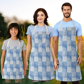 Vintage Denim Blue Creamy White Patchwork  エプロン