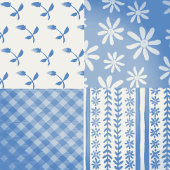 Vintage Denim Blue Creamy White Patchwork  クッション