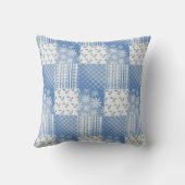 Vintage Denim Blue Creamy White Patchwork  クッション (裏面)