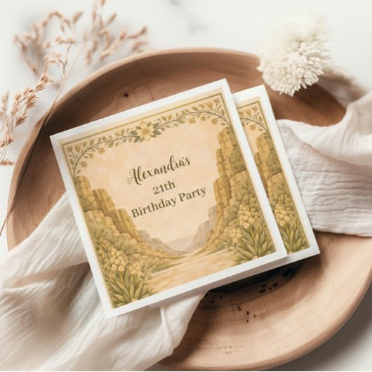 Vintage Desert Florals Birthday スタンダードカクテルナプキン