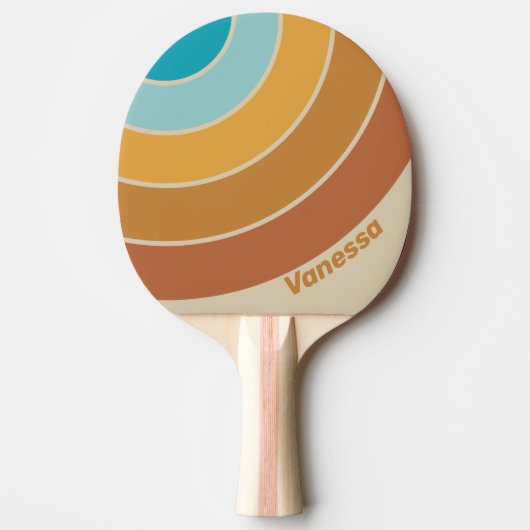 Vintage Desert Rainbow Circle Stripe with Name 卓球ラケット (正面)