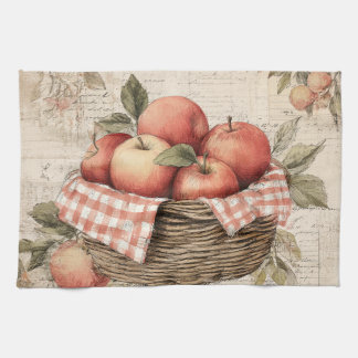 Vintage design Apple basket  キッチンタオル