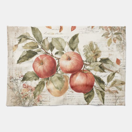 Vintage design Apple branch キッチンタオル (横)