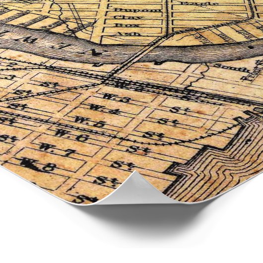 Vintage Detailed Brooklyn Map Poster ポスター (角)