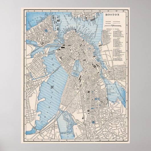 Vintage Detailed City Map of Boston 1895 ポスター (正面)