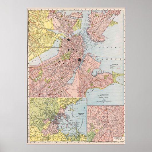 Vintage Detailed City Map of Boston 1912 ポスター (正面)