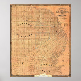 Vintage Detailed Golden San Francisco Map 1859 ポスター