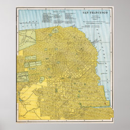 Vintage Detailed Golden San Francisco Map 1888 ポスター