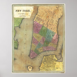 Vintage Detailed New York Map Poster 1838 ポスター