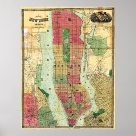 Vintage Detailed New York Map Poster 1863 ポスター