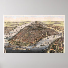 Vintage Detailed New York Map Poster 1876 ポスター