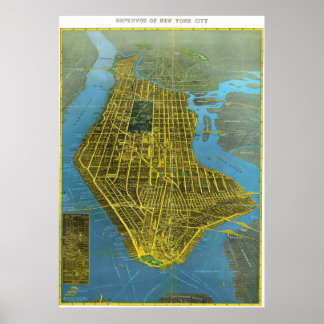 Vintage Detailed New York Map Poster 1934 ポスター