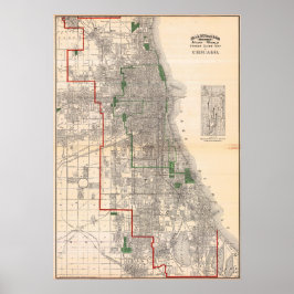 Vintage Detailed Roads Map of Chicago ポスター