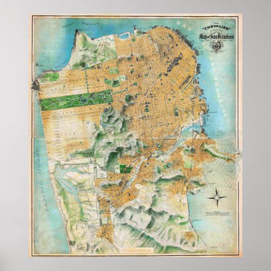 Vintage Detailed San Francisco Map Poster 1911 ポスター (正面)