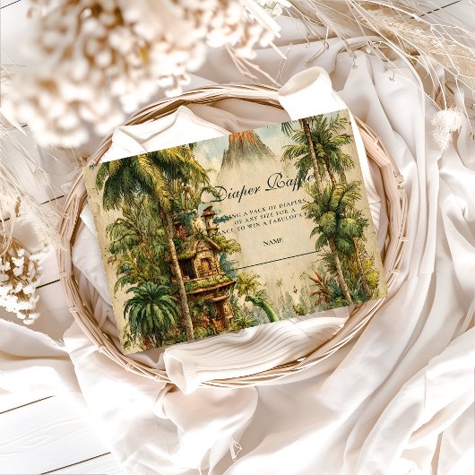 Vintage Dino Baby Shower Diapper Raffle エンクロージャーカード