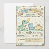 Vintage Dinosaur Adventure Map 3rd Birthday Party 招待状 (正面/裏面)