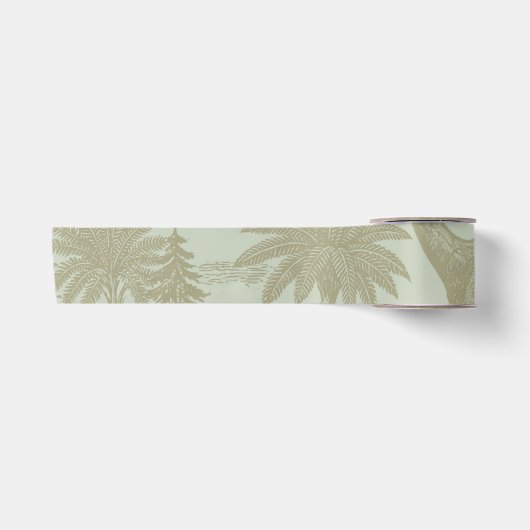 Vintage Dinosaur Toile Pattern Prehistoric Jungle サテンリボン (正面)