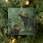 Vintage Dinosaurs, Centrosaurus in the Jungle セラミックオーナメント<br><div class="desc">Vintage illustration prehistoric wild animals, the Centrosaurus (meaning pointed lizard) seen here walking through a dense jungle or forest looking for food. A late Cretaceous period plant eating dinosaur with a single horn and several smaller horns. The frills of the Centrosaurus were too thin to be used for defense against...</div>