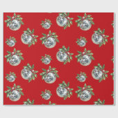 Vintage Disco Ball Holdiay Christmas Red Gift ラッピングペーパー (フラット)