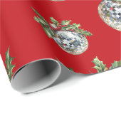 Vintage Disco Ball Holdiay Christmas Red Gift ラッピングペーパー (ロールコーナー)