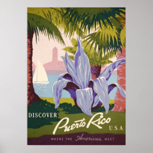 Vintage Discover Puerto Rico USA ポスター