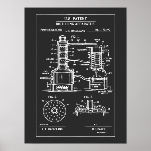 Vintage Distillation Patent Blueprint ポスター (正面)