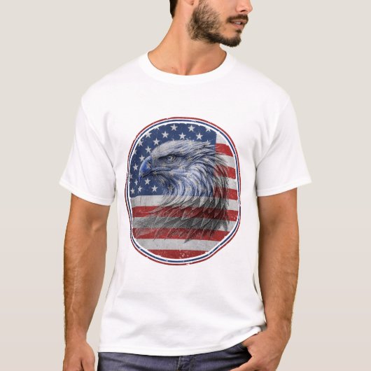 Vintage Distressed American Flag Eagle  Tシャツ (正面)