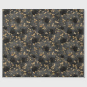 Vintage Distressed Black Flowers Beige Background ラッピングペーパー (フラット)