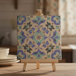 Vintage Distressed Brown Beige Teal Purple Floral タイル