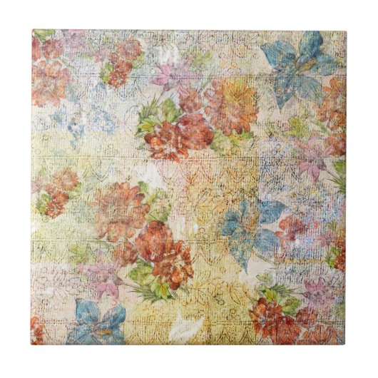 Vintage Distressed Flower Pattern タイル (正面)