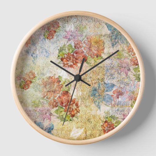 Vintage Distressed Flower Pattern 壁時計 (正面)