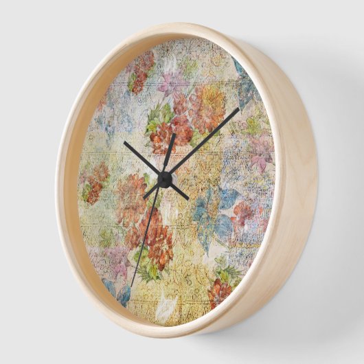 Vintage Distressed Flower Pattern 壁時計 (傾斜)